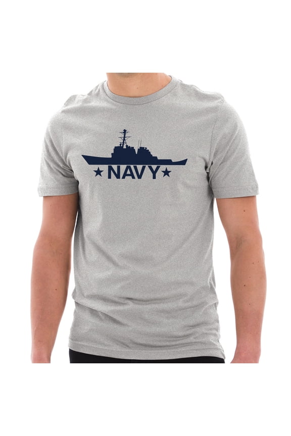 Plus Size Navy Ship Graphic Design Unisex Short Sleeve Cotton Jersey T-Shirt - Heather Grey 3XL