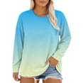 thumbnail image 1 of Plus Size Neck T Shirts Women Long Sleeve Tops Casual Summer Tshirts Loose Fit Tee Light Blue Women Blending Shirts Women's Long Sleeve T-Shirt(M), 1 of 6