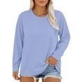 thumbnail image 1 of Plus Size Neck T Shirts Women Long Sleeve Tops Casual Summer Tshirts Loose Fit Tee Light Blue Women Blending Shirts Women's Long Sleeve T-Shirt(XXXXXL), 1 of 6