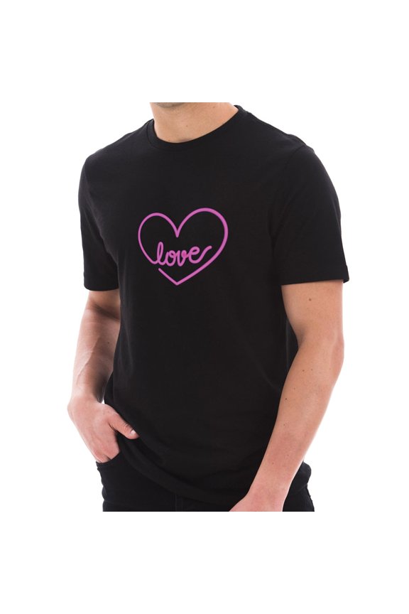 Plus Size Neon Love Heart Logo Cotton Short Sleeve Graphic Shirt - Black XL