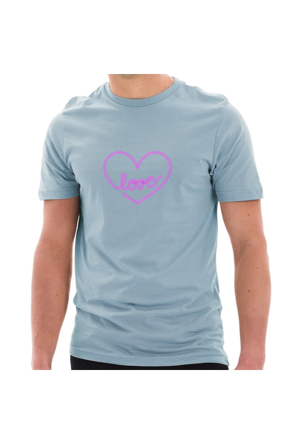 Plus Size Neon Love Heart Logo Cotton Short Sleeve Graphic Shirt - Blue Mist 3XL