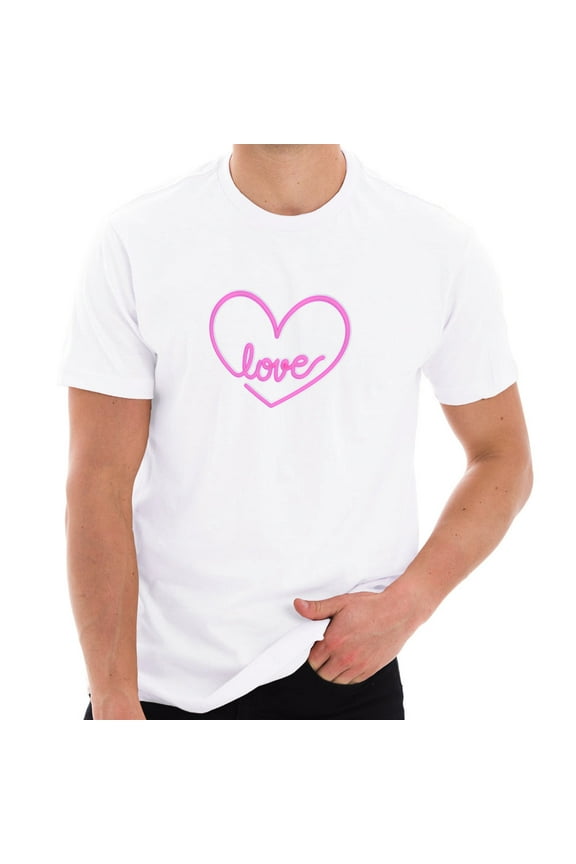 Plus Size Neon Love Heart Logo Cotton Short Sleeve Graphic Shirt - White XL