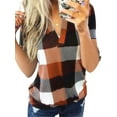 thumbnail image 1 of Plus Size New Fashion V Neck Plaid Pullover Tops Bouse For Women Autumn Winter Thin Casual Loose Long Sleeve Shirt Blouse Bottom Tops, 1 of 2