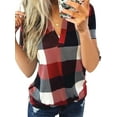 thumbnail image 1 of Plus Size New Fashion V Neck Plaid Pullover Tops Bouse For Women Autumn Winter Thin Casual Loose Long Sleeve Shirt Blouse Bottom Tops, 1 of 2