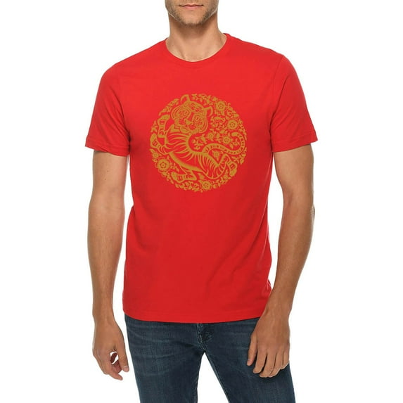 Plus Size New Year Tiger Graphic Design Deluxe Jersey T-Shirt - Red XL