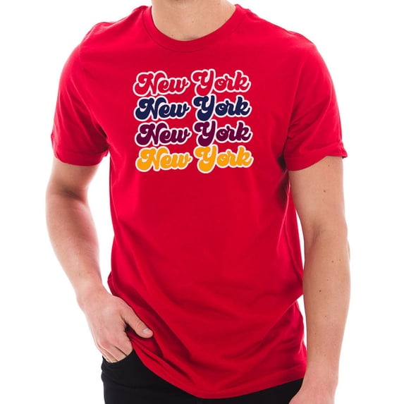 Plus Size New York Colors Repeat Graphic Design Short Sleeve Jersey T-Shirt - Red 3XL