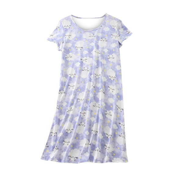 Plus Size Night Shirts for Women Sleepwear Cute Short Sleeve Nightgown Crewneck Sleep Tshirts Dress Lounge Pjs Purple, 3XL