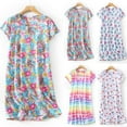 thumbnail image 1 of Plus Size Nightgown Knitted Cotton Sleepwear Short Sleeve Round Neck Home Dress, 1 of 5