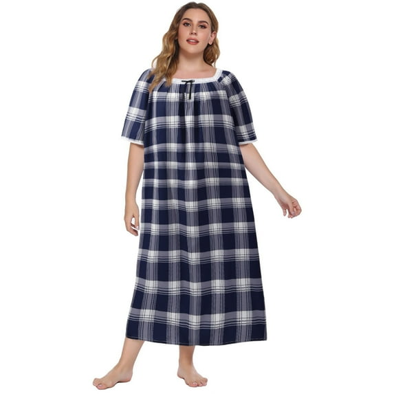 Plus Size Nightgown for Women Short Sleeve House Dress Vintage Lace Square Neck Night Gown Oversized Printed Mumu Duster Housecoat Soft Full Length Sleep Dress XL-5XL