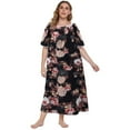 thumbnail image 1 of Plus Size Nightgown for Women Short Sleeve House Dress Vintage Lace Square Neck Night Gown Oversized Printed Mumu Duster Housecoat Soft Full Length Sleep Dress XL-5XL, 1 of 7