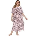 thumbnail image 1 of Plus Size Nightgown for Women Short Sleeve House Dress Vintage Lace Square Neck Night Gown Oversized Printed Mumu Duster Housecoat Soft Full Length Sleep Dress XL-5XL, 1 of 8
