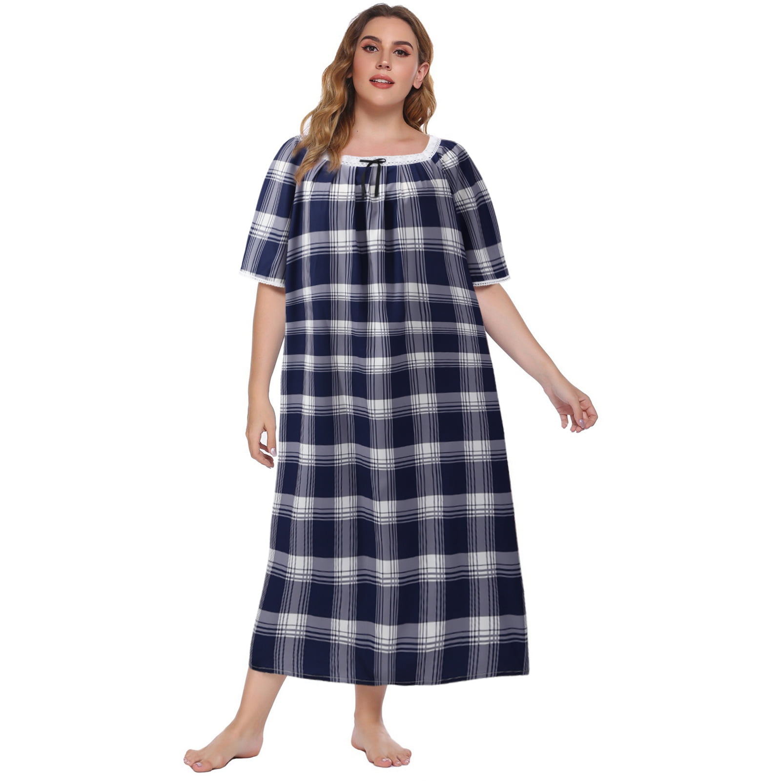 Plus Size Nightgown for Women Short Sleeve House Dress Vintage Lace ...