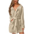thumbnail image 1 of Plus Size Nightgown Womens Fuzzy Robe Short Bathrobe Belted Soft Fleece Bath Robes with Pockets Fall Winter Warm Spa Nightgown Khaki XXL, 1 of 5