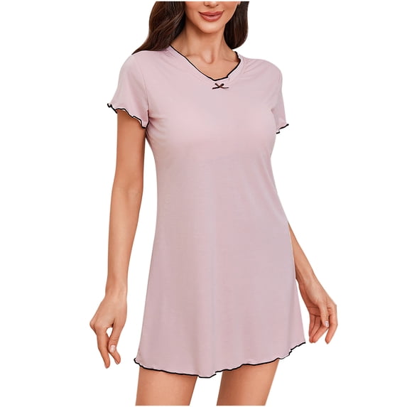 Plus Size Nightgown for Women Short Sleeve Sleepwear Soft Comfortable Sleepshirts Casual Loose Solid Color Nightshirt