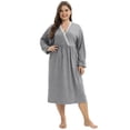 thumbnail image 1 of Plus Size Nightgown for Womens Long Sleeve V Neck Crossover Sleepwear Soft Long House Lounge Dress Solid Color Nightdress Sleepdress, Gray XL-4XL, 1 of 9
