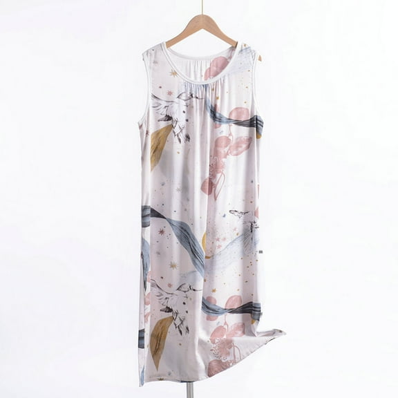 Plus Size Nightgowns 5X-6X for Women Cute Sleeveless Sleepshirts Ladies Floral Printed Pullover Lightweight Crewneck Loungewear Dresses
