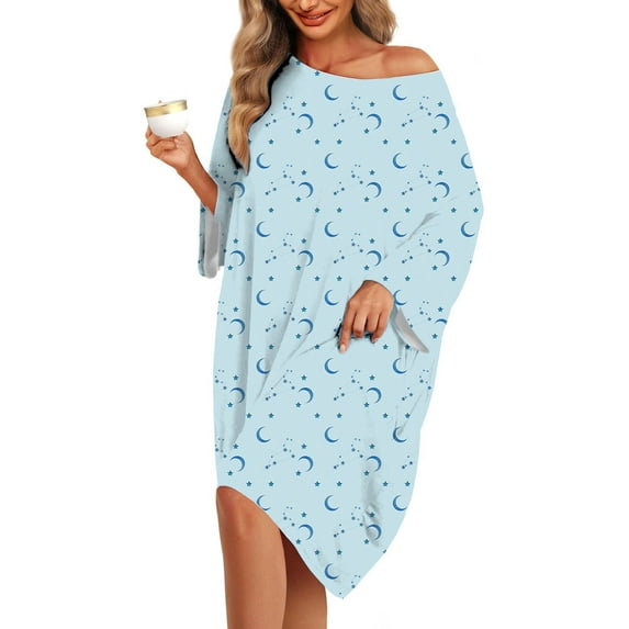 Plus Size Nightgowns: Syphorium Womens Nightgowns Plus Size Loose Casual Dropped Shoulders Dress Oversized Print Womens Loungewear with Pocket, One Size