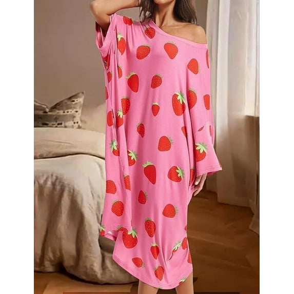 Plus Size Nightgowns: Syphorium Womens Nightgowns Plus Size Loose Casual Dropped Shoulders Dress Oversized Print Womens Loungewear with Pocket, One Size