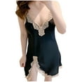 thumbnail image 1 of Plus Size Nightgowns for Women New Night Gowns for Women Lace Hem Silk Sleep Dress Chemise Adjustable Straps V-Neck Backless Cami Nightwear Black L, 1 of 3