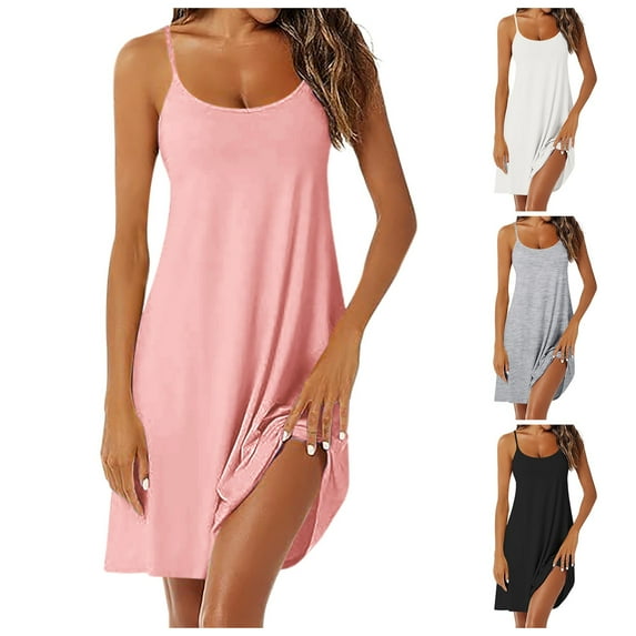 Plus Size Nightgowns Women Sleeveless Nightgown Neck Pajama Dress Racerback Sleep Dress Chemise Sleep Dress Women Grey L