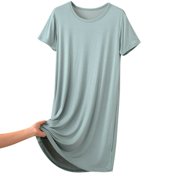Plus Size Nightgowns for Women Casual Home Leisure Short Sleeve Crewneck Sleep Dress Sleepwear Light Green 3XL
