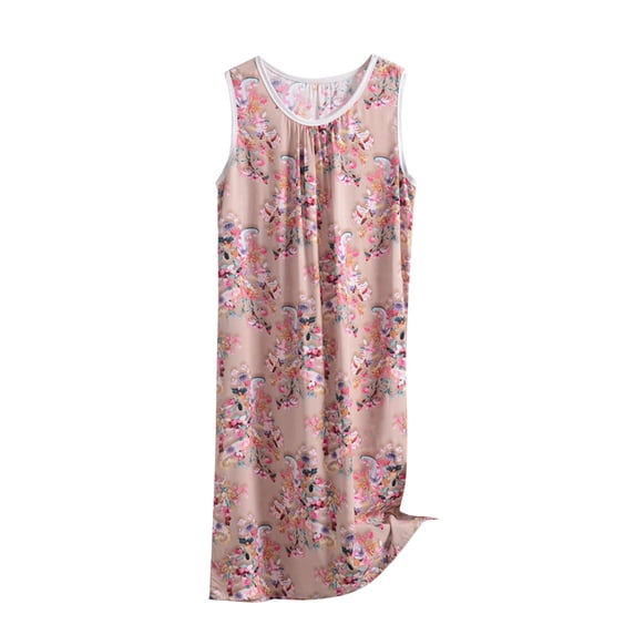 Plus Size Nightgowns for Women Floral Print Sleeveless Night Dress Casual Loose Pleated Tank Sleep Shirt XXXXXL