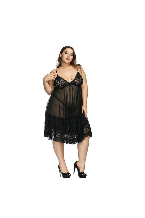 Plus Size Nightgowns for Women Sexy Spaghetti Strap V-Neck Lace Lingerie Dress Trendy Lightweight See-Through Solid Loose Sleepwear Sleepshirts M-6X