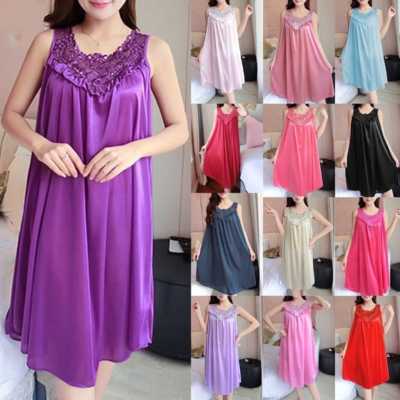 Plus Size Nightgowns for Women Sleeveless Crewneck Nightshirts Fashion Lace Stitching Sleepwear Loose Fit Lightweight Night Gown Hot Pink One Size