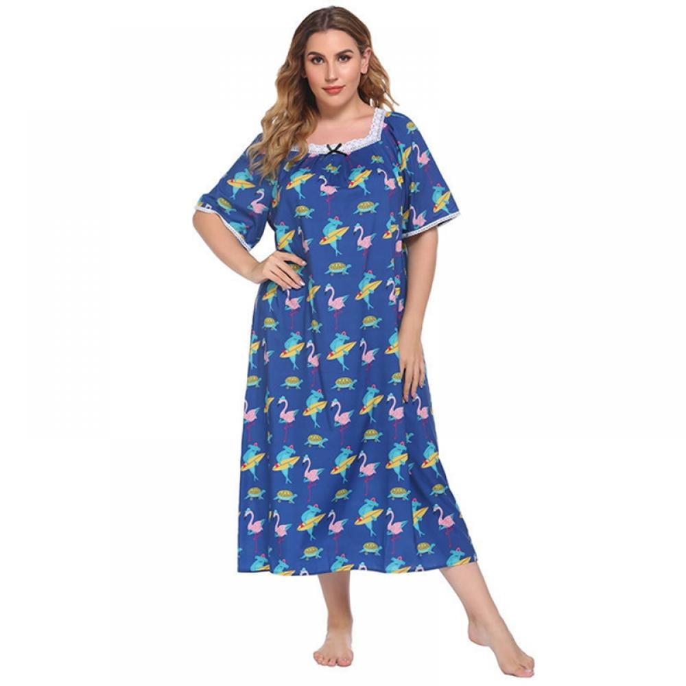 Plus Size Nightgowns for Women Soft Cotton Sleepwear Floral House Dress  Short Sleeve Comfy Night Dress 