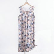 KSODFNXH Plus Size Nightgowns for Women XL-6X Cute Floral Printed Sleeveless Round Neck Sleepshirts Ladies Casual Loose Comfort Sleepwear Dresses Clearance