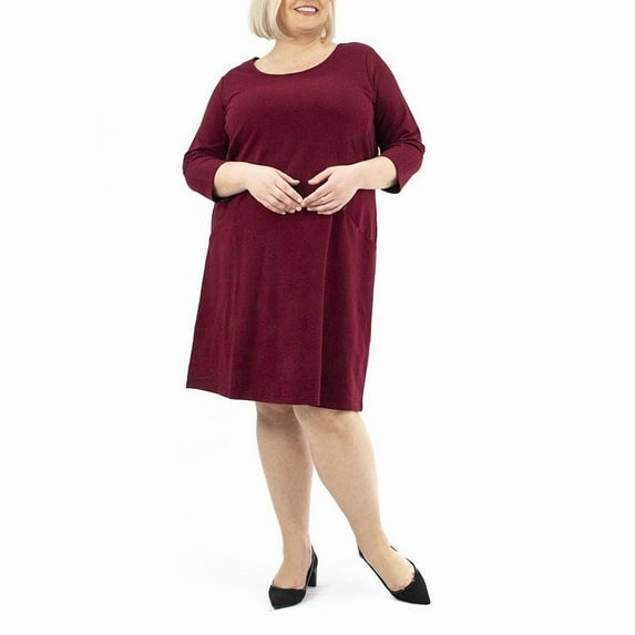 Plus Size Nina Leonard Pocketed Trapeze Dress, Women's, Size: 2XL, Red