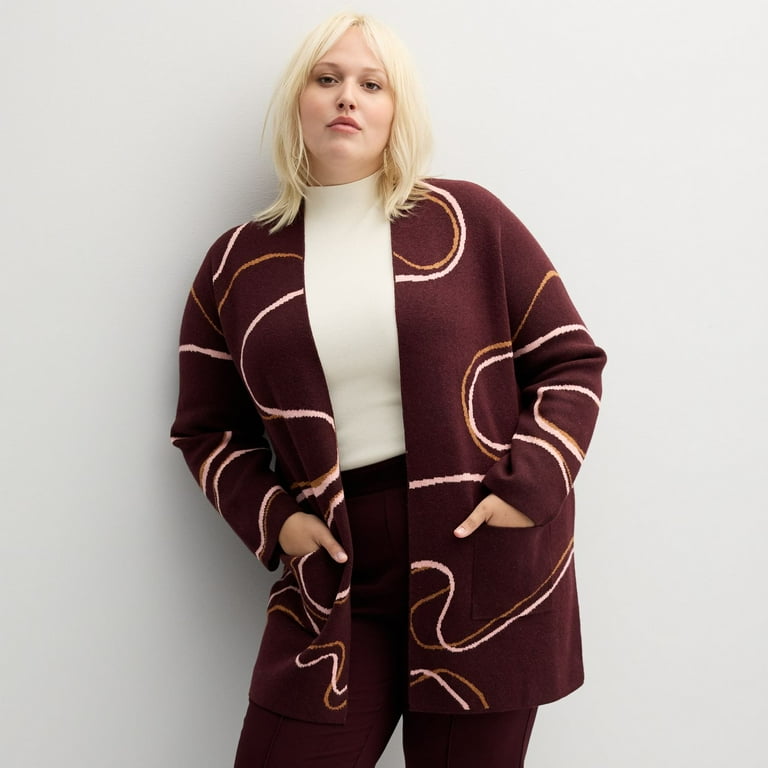 Plus Size Nine West Clean Collar Coatigan Color Plum Simple Swirl Size 4X