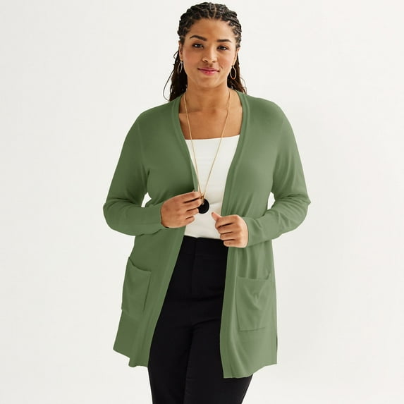 Plus Size Nine West Essential Pocketed Cardigan Color: Camden Green Size: 1X