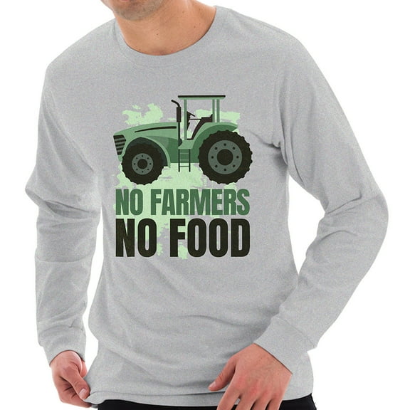 Plus Size No Farmers No Food Graphic Long Sleeve Crewneck Tee - Heather Grey 2XL