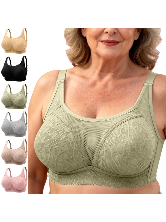 Bra, Wireless Push-Up Plus Size, Green, Breathable