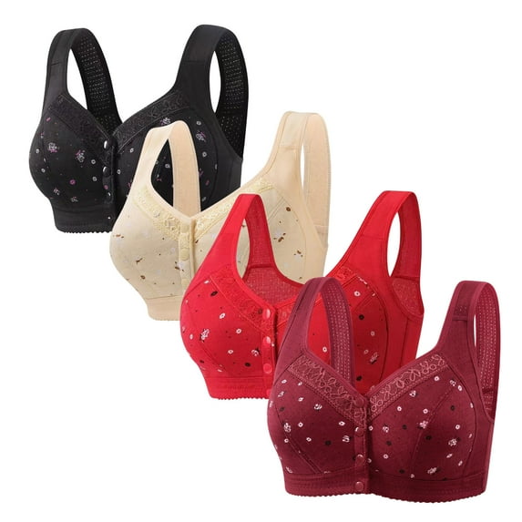 Plus Size Nursing Bras for Breastfeeding,Front Closure 4pc Comfortable Lace Breathable Bra No Rims