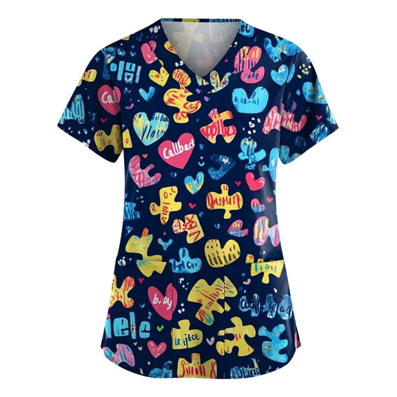 Plus Size Nursing-Scrubs For Women, Animal Print Scrub Tops Women Breathable Workwear Scrubs Loose Fit Shirts V-Neck With Pockets Pink Nurses Dress Dresses Summer 2026 Multi