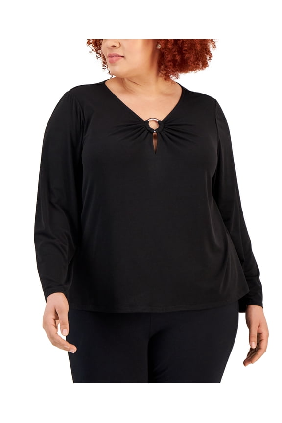 Plus Size O-Ring-Neck Top Black 0X