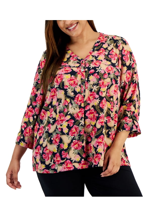 Plus Size Oaklyn Garden Utility Top Intrepid Blue Combo 3X