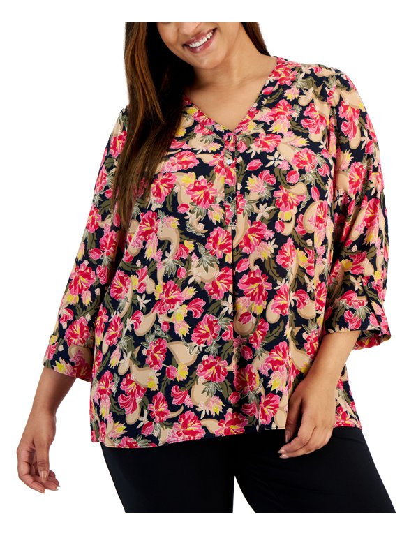 Plus Size Oaklyn Garden Utility Top Intrepid Blue Combo 3X