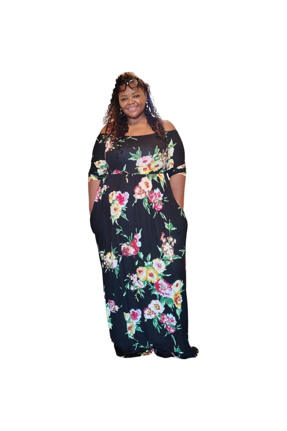 Plus Size Off Shoulder Floral Maxi Dress