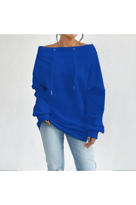 Plus Size Off-Shoulder Oversized Waffle Sweatshirt Drawstring Hem Cozy Long Sleeve Pullover