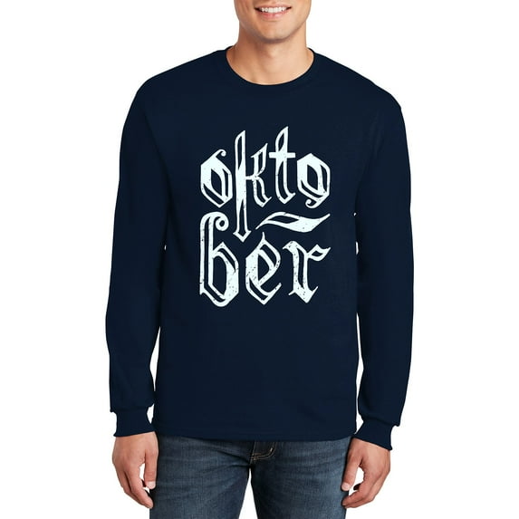 Plus Size Oktober Graphic Men's Ultra Cotton Long Sleeve T-Shirt - Navy 5XL