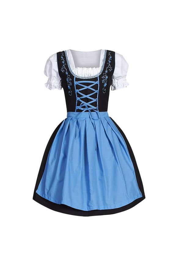 Plus Size Oktoberfest Dirndl Dress Traditional German with Apron Blue XXL