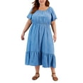 thumbnail image 1 of Plus Size On-Off Ruffle Hem Dress Anna Chambray 0X, 1 of 1