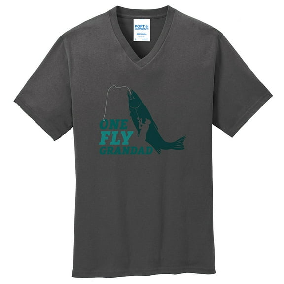 Plus Size One Fly Grandpa Graphic Men's Core Cotton V-Neck T-Shirt - Charcoal XL