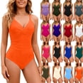 thumbnail image 1 of Plus Size One Piece Swimsuit For Women Solid Color Adjustable Frenum Flounce Backless Bikinis Orange Swimsuits Bikini∣M, 1 of 6