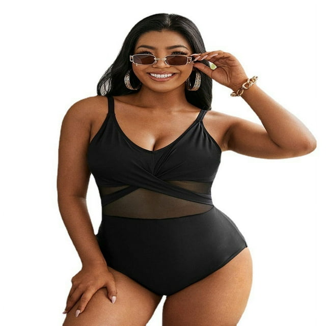 Plus Size One Piece Swimsuit For Women Bathing Suit Tummy Control Wrap Tie Criss Cross Back Tie