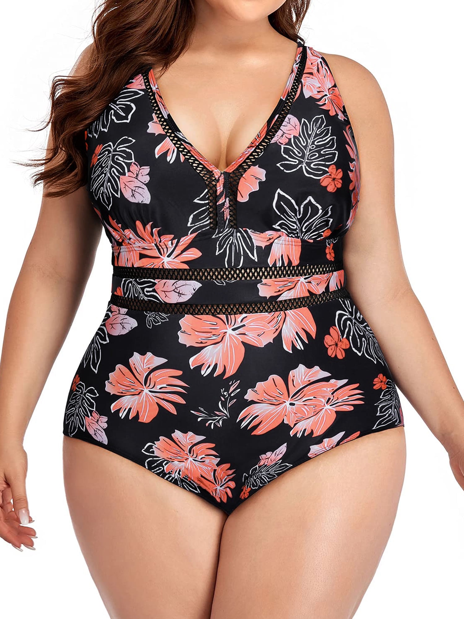 Women's Swimwear One Piece Monokini Plus Size Swimsuit Mesh Tummy