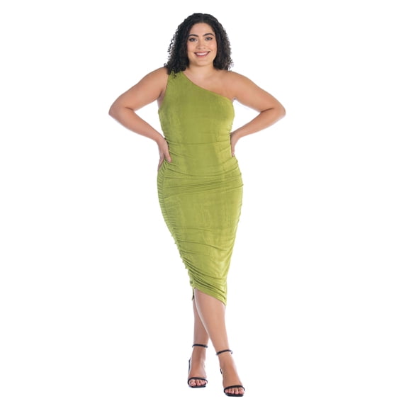 Plus Size One Shoulder Ruched Bodycon Dress